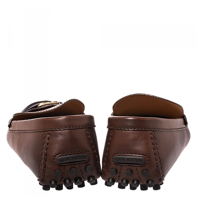 Pre Owned Louis Vuitton Brown Leather Hockenheim Moccasin Size 43