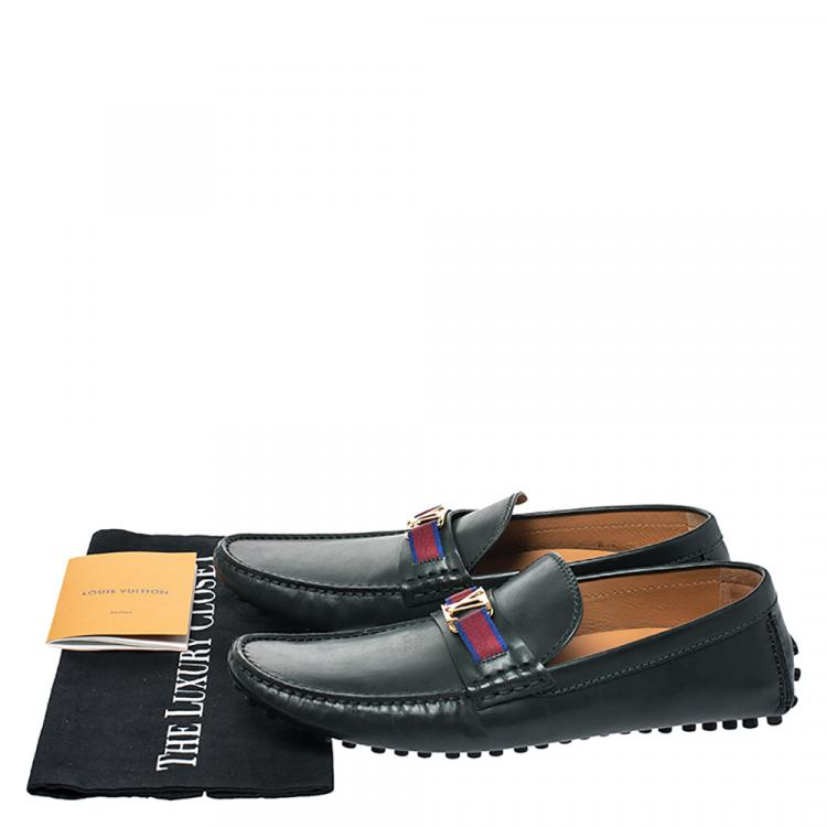 Pre Owned Louis Vuitton Green Leather Hockenheim Loafers Size 43