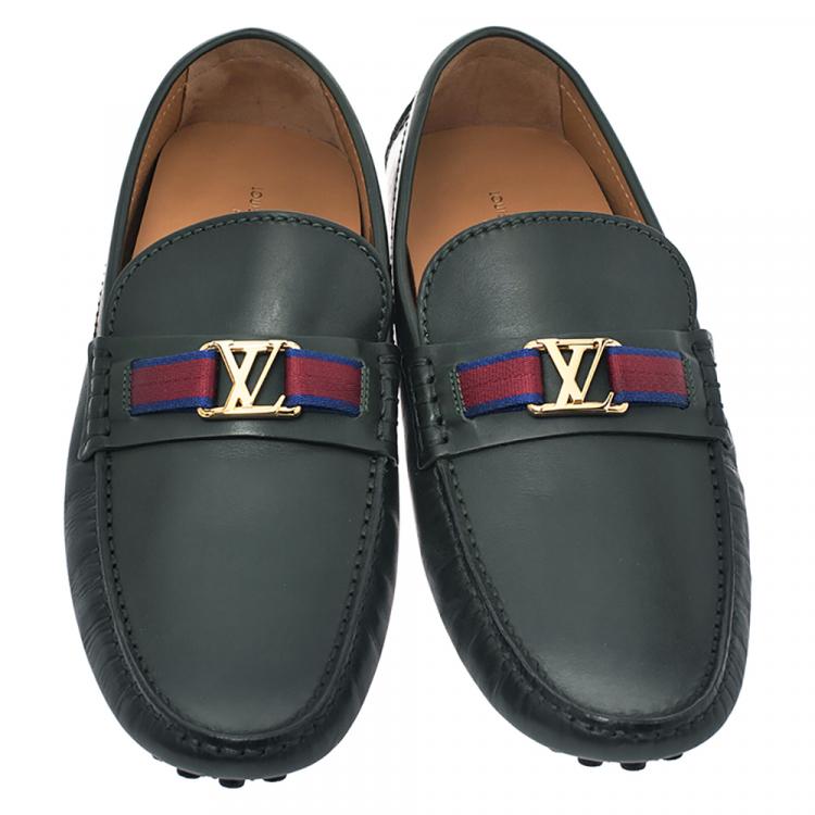 Pre Owned Louis Vuitton Green Leather Hockenheim Loafers Size 43
