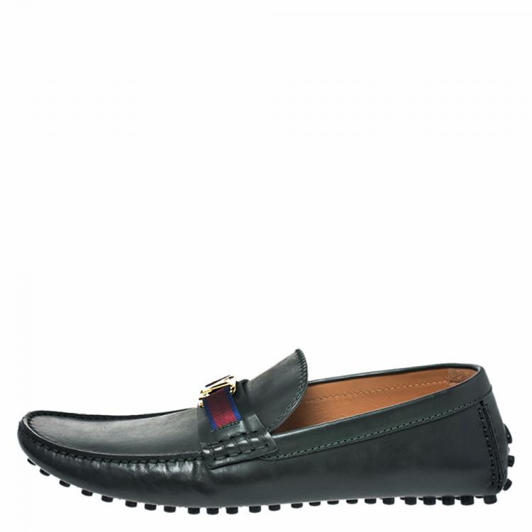 Pre Owned Louis Vuitton Green Leather Hockenheim Loafers Size 43