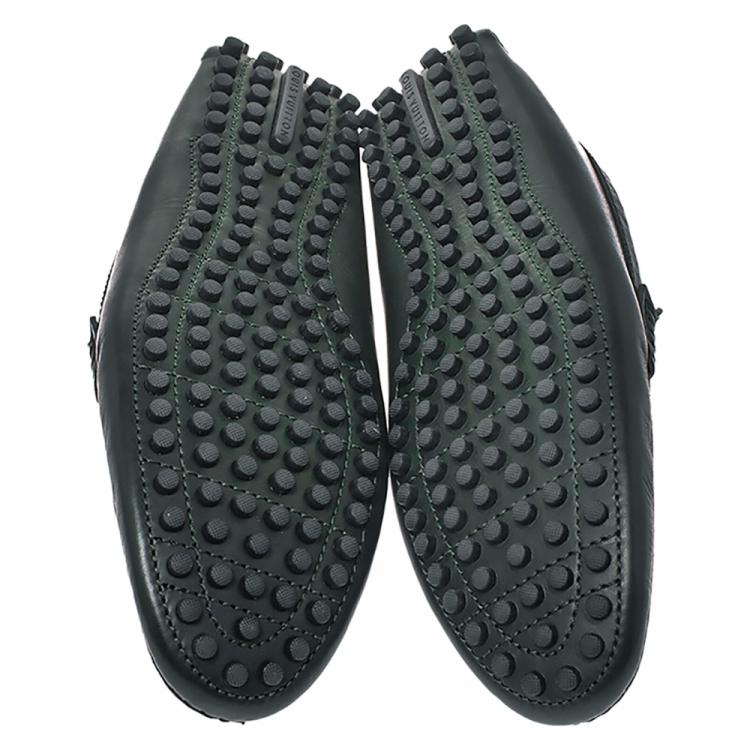 Pre Owned Louis Vuitton Green Leather Hockenheim Loafers Size 43