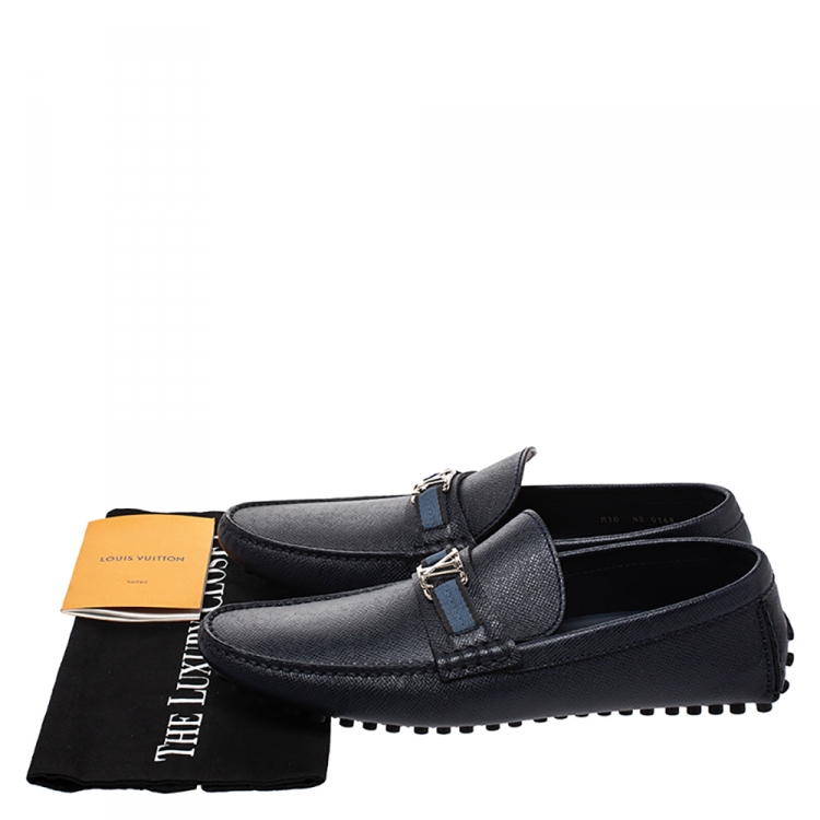 Pre Owned Louis Vuitton Blue Leather Hockenheim Loafers Size 44