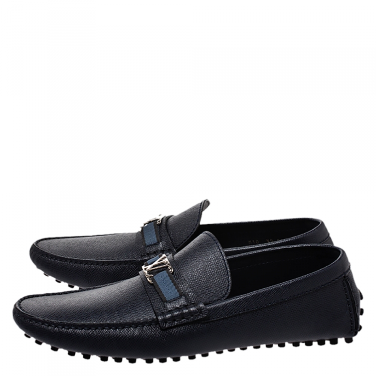 Pre Owned Louis Vuitton Blue Leather Hockenheim Loafers Size 44