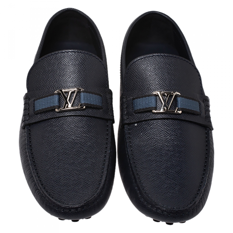 Pre Owned Louis Vuitton Blue Leather Hockenheim Loafers Size 44