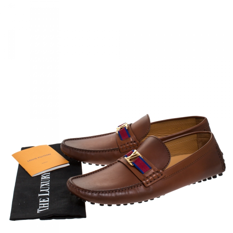 Pre Owned Louis Vuitton Brown Leather Hockenheim Loafers Size 43.5
