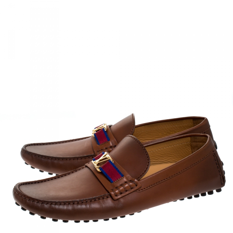 Pre Owned Louis Vuitton Brown Leather Hockenheim Loafers Size 43.5