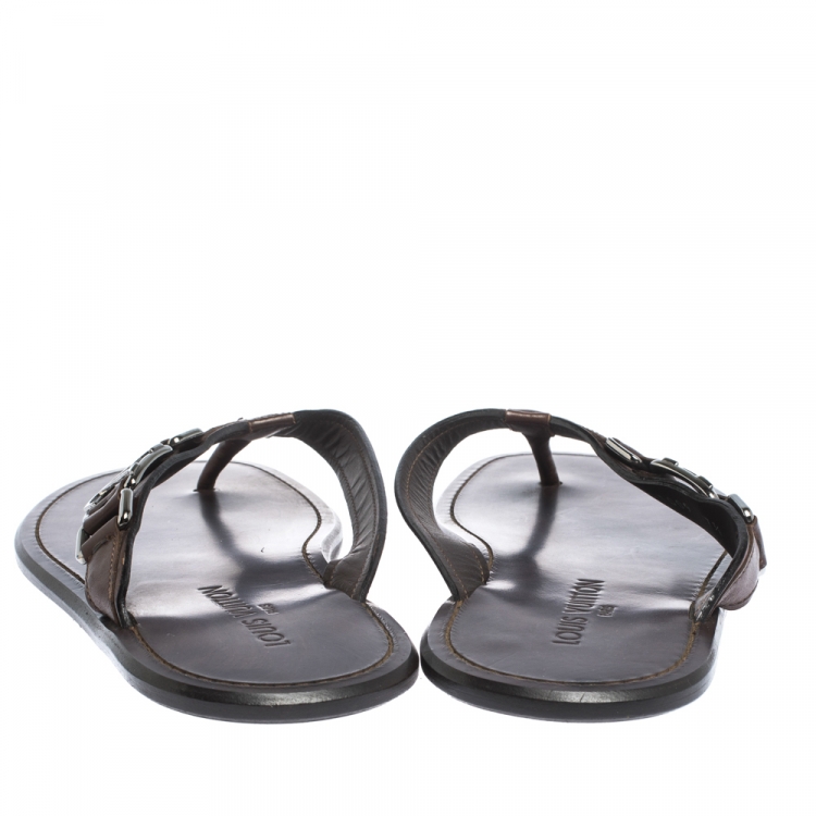 Pre Owned Louis Vuitton Brown Leather Hamptons Thong Sandals Size 41.5