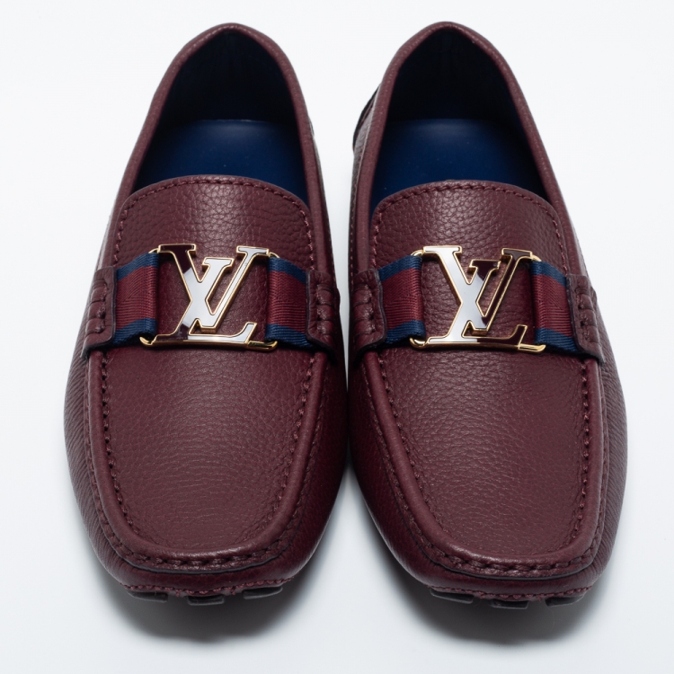 Pre Owned Louis Vuitton Burgundy Leather Monte Carlo Loafers Size 40.5