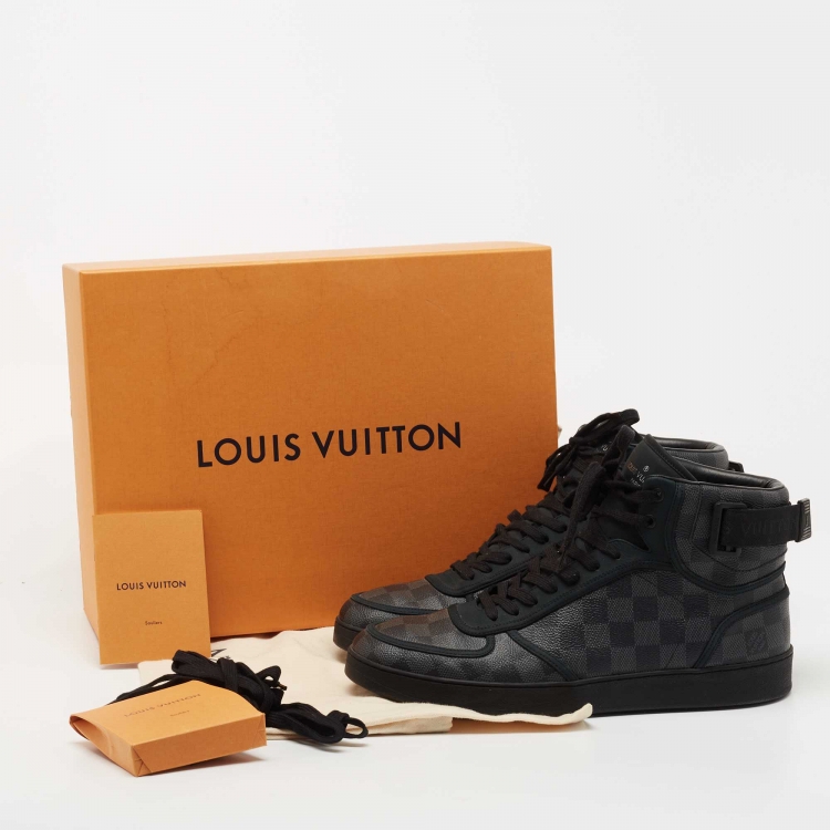 Pre Owned Louis Vuitton Grey/Black Monogram Canvas and Leather Rivoli Sneakers Size 44