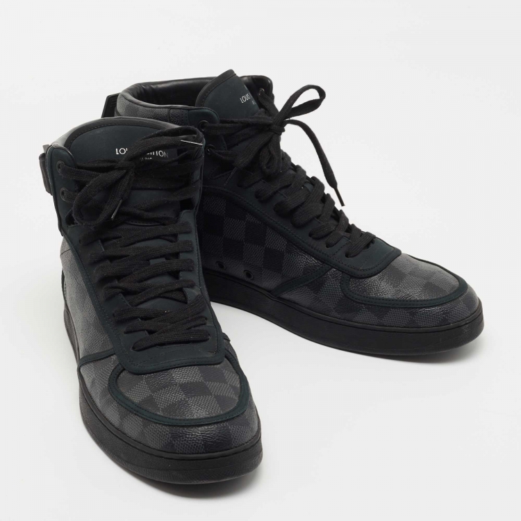Pre Owned Louis Vuitton Grey/Black Monogram Canvas and Leather Rivoli Sneakers Size 44