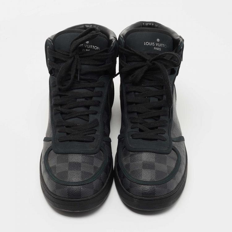 Pre Owned Louis Vuitton Grey/Black Monogram Canvas and Leather Rivoli Sneakers Size 44