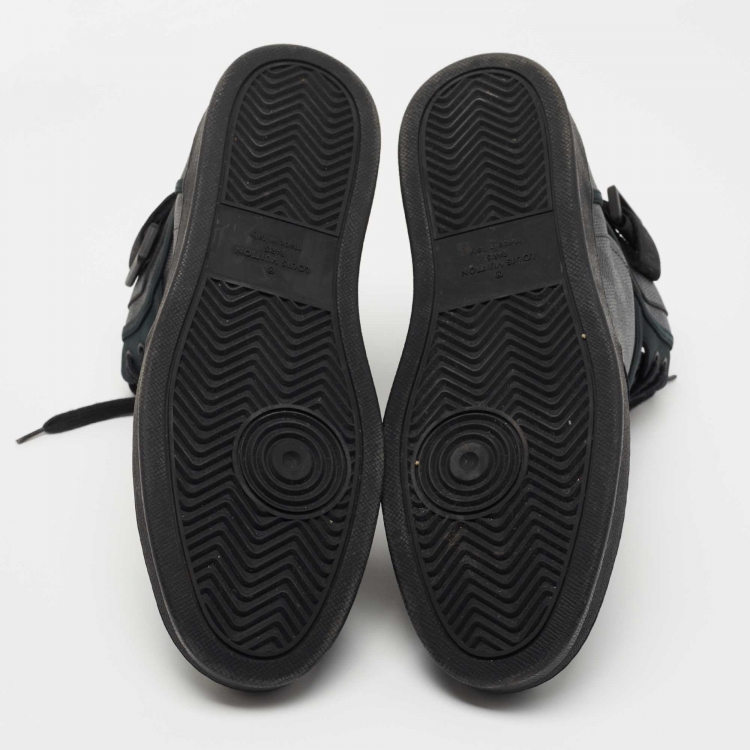 Pre Owned Louis Vuitton Grey/Black Monogram Canvas and Leather Rivoli Sneakers Size 44