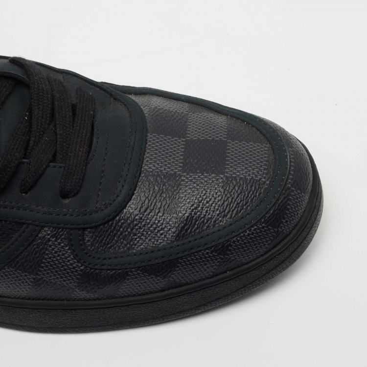 Pre Owned Louis Vuitton Grey/Black Monogram Canvas and Leather Rivoli Sneakers Size 44