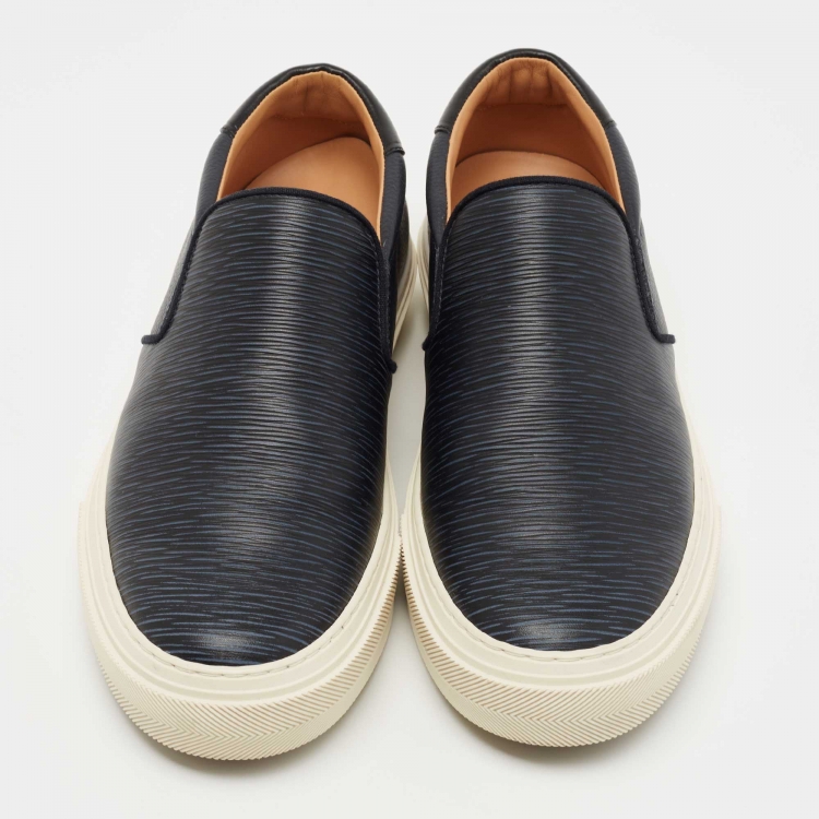 Pre Owned Louis Vuitton Navy Blue/Black Leather Slip On Sneakers Size 40