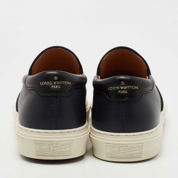 Pre Owned Louis Vuitton Navy Blue/Black Leather Slip On Sneakers Size 40