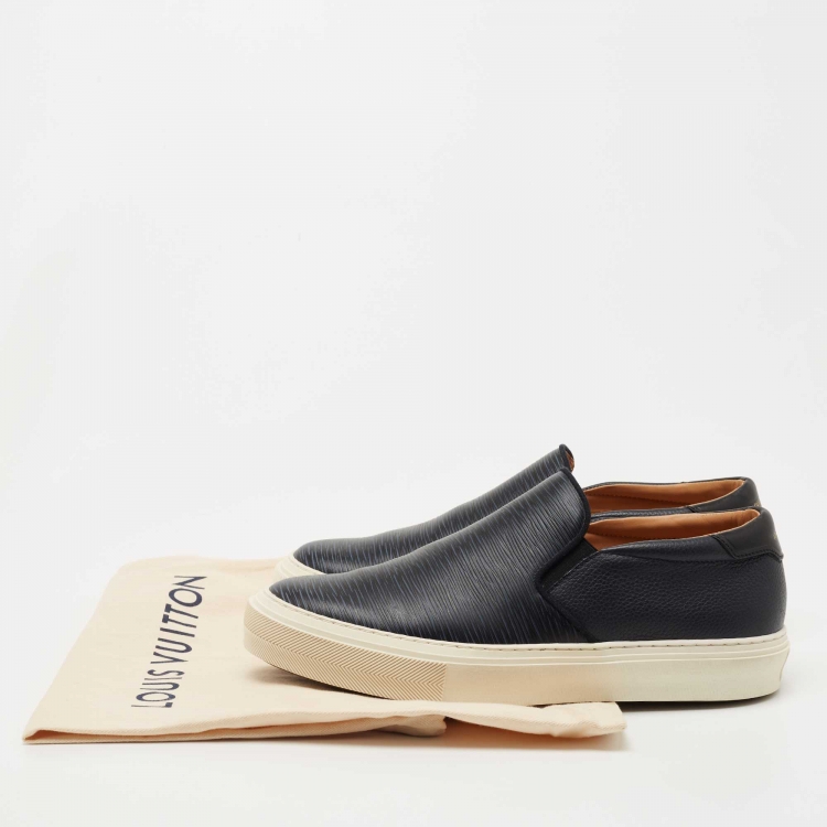 Pre Owned Louis Vuitton Navy Blue/Black Leather Slip On Sneakers Size 40