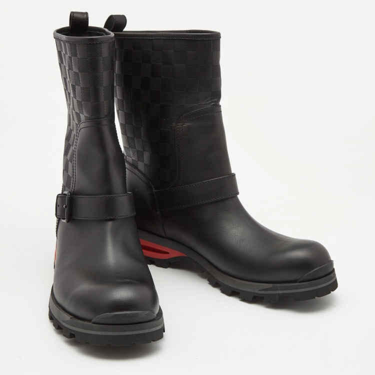 Pre Owned Louis Vuitton Black Infini Empreinte Leather Midcalf Length Boots Size 43