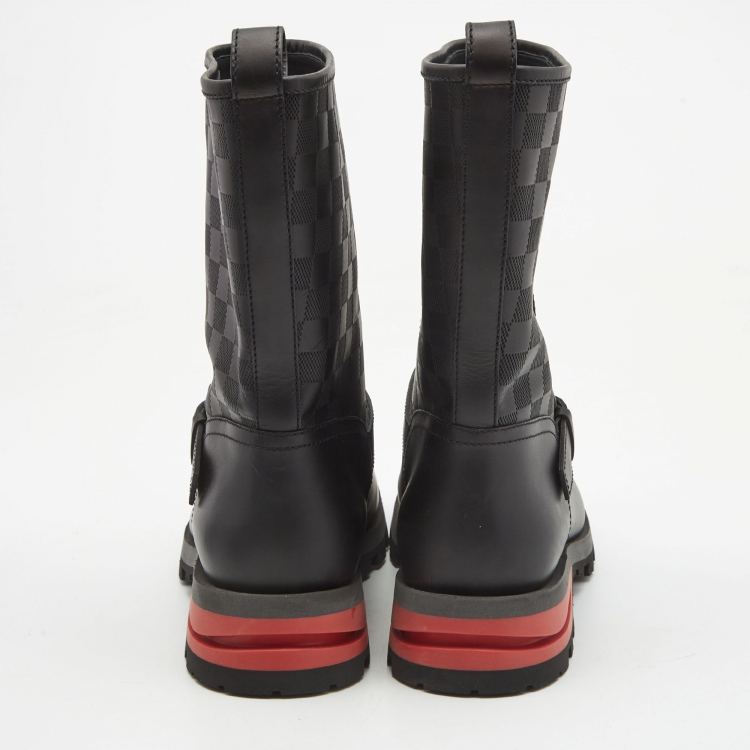 Pre Owned Louis Vuitton Black Infini Empreinte Leather Midcalf Length Boots Size 43