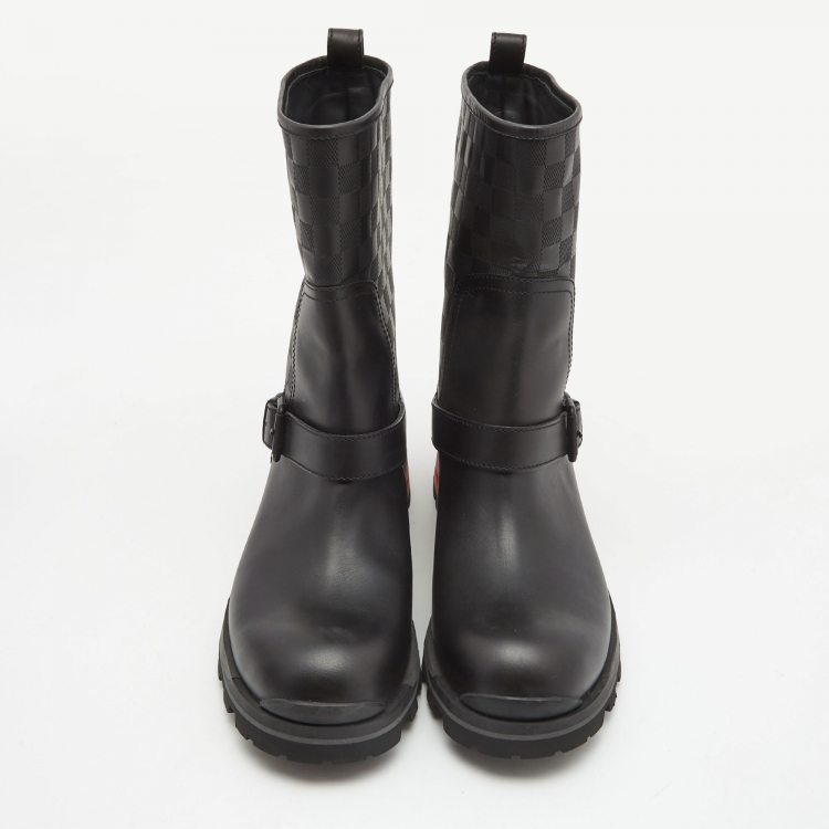Pre Owned Louis Vuitton Black Infini Empreinte Leather Midcalf Length Boots Size 43
