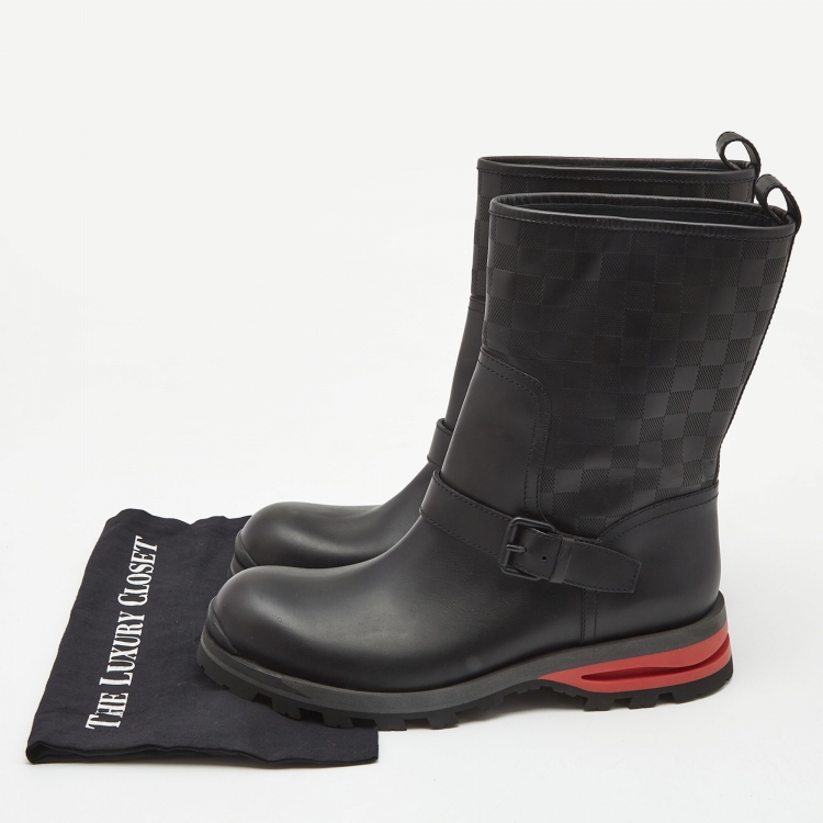 Pre Owned Louis Vuitton Black Infini Empreinte Leather Midcalf Length Boots Size 43