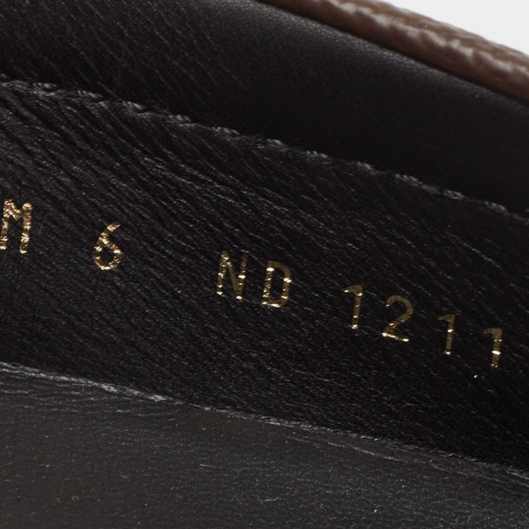Pre Owned Louis Vuitton Black/Brown Monogram Canvas and Leather Slip On Loafers Size 40