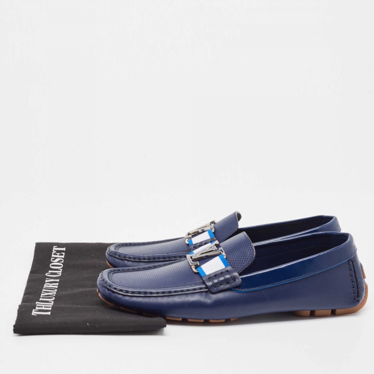 Pre Owned Louis Vuitton Blue Leather Monte Carlo Loafers Size 41