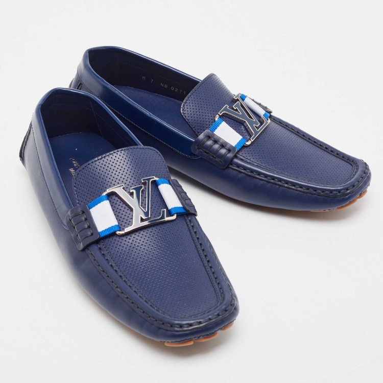 Pre Owned Louis Vuitton Blue Leather Monte Carlo Loafers Size 41