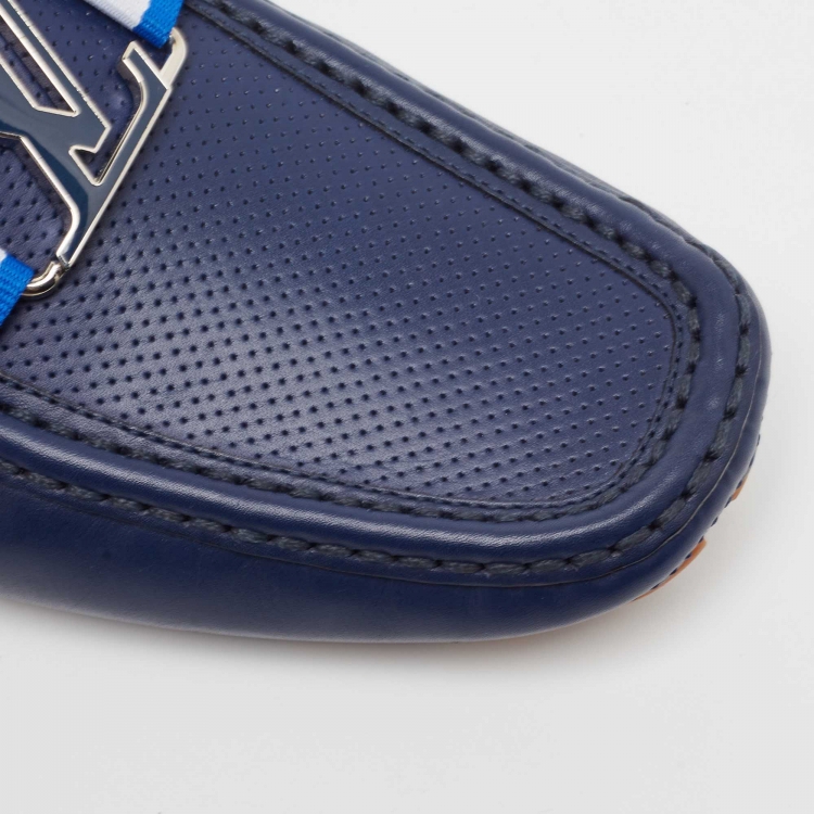 Pre Owned Louis Vuitton Blue Leather Monte Carlo Loafers Size 41