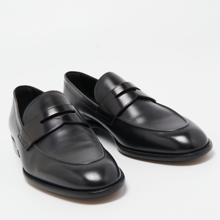Pre Owned Louis Vuitton Black Leather Penny Slip On Loafers Size 42