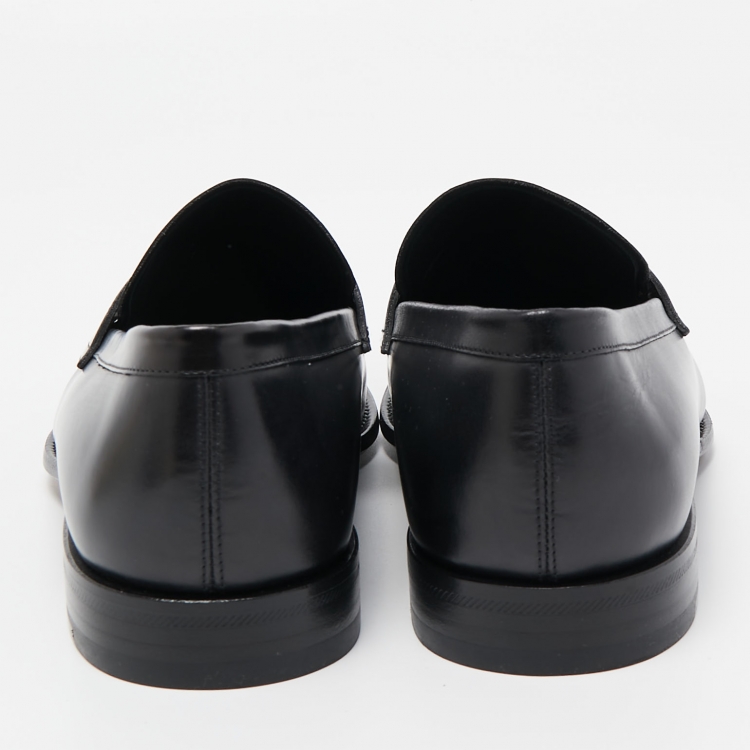 Pre Owned Louis Vuitton Black Leather Penny Slip On Loafers Size 42