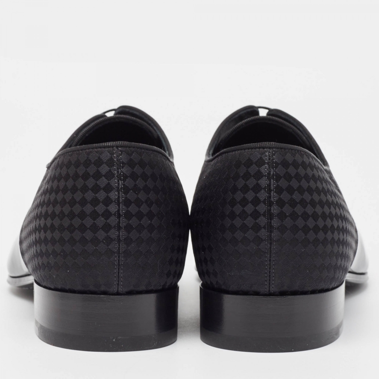 Pre Owned Louis Vuitton Black Petit Damier Fabric and Patent Leather Solferino Derby Size 41