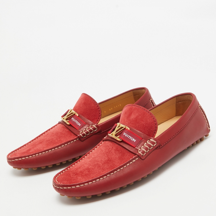 Pre Owned Louis Vuitton Red Suede and Leather Hockenheim Loafers Size 40