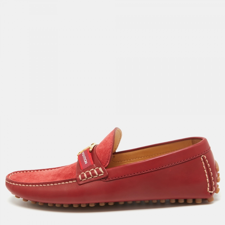 Pre Owned Louis Vuitton Red Suede and Leather Hockenheim Loafers Size 40