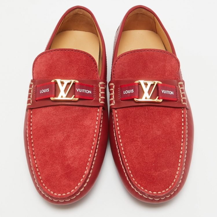 Pre Owned Louis Vuitton Red Suede and Leather Hockenheim Loafers Size 40
