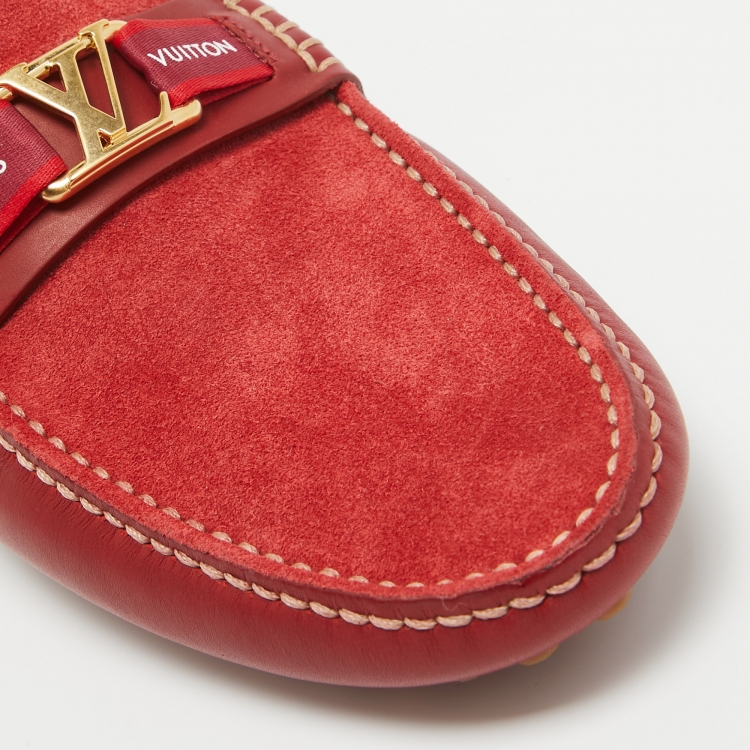 Pre Owned Louis Vuitton Red Suede and Leather Hockenheim Loafers Size 40