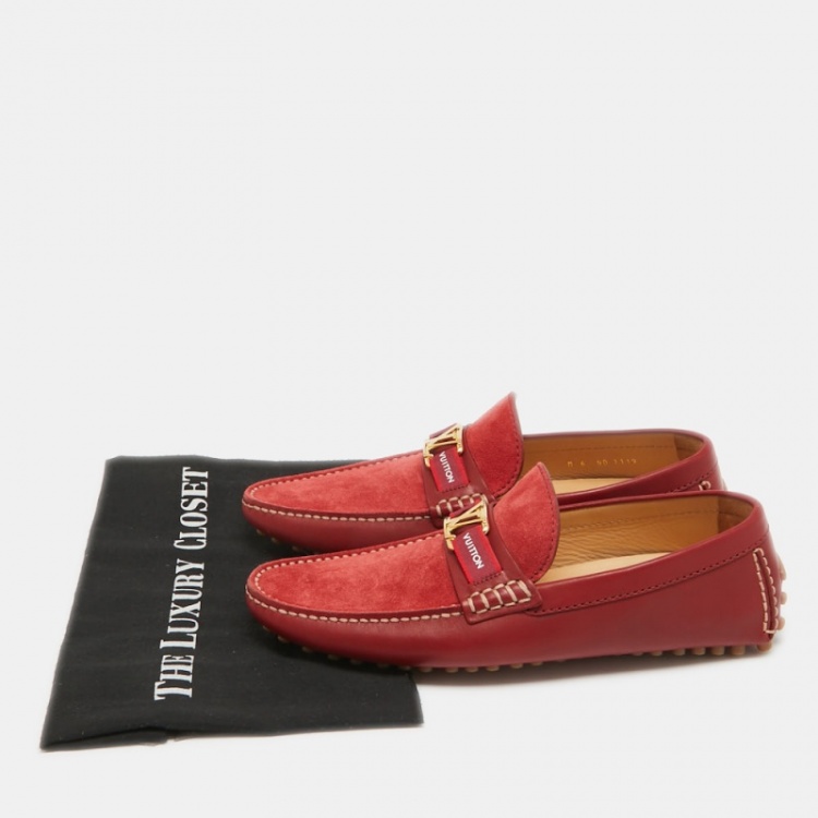 Pre Owned Louis Vuitton Red Suede and Leather Hockenheim Loafers Size 40