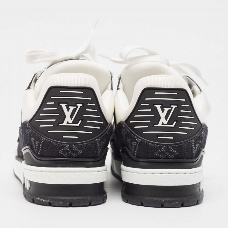 Pre Owned Louis Vuitton Black/White Leather and Denim Trainer Sneakers Size 43