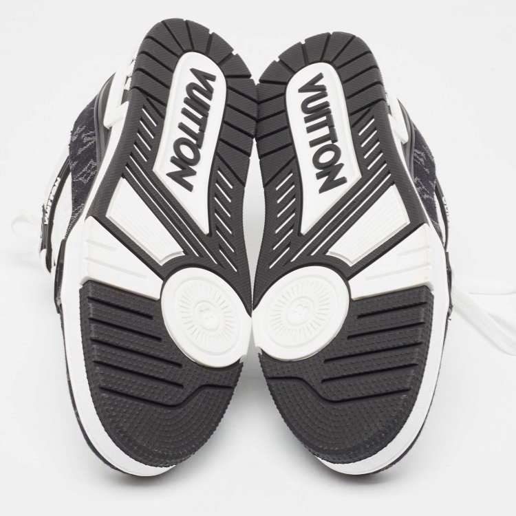 Pre Owned Louis Vuitton Black/White Leather and Denim Trainer Sneakers Size 43