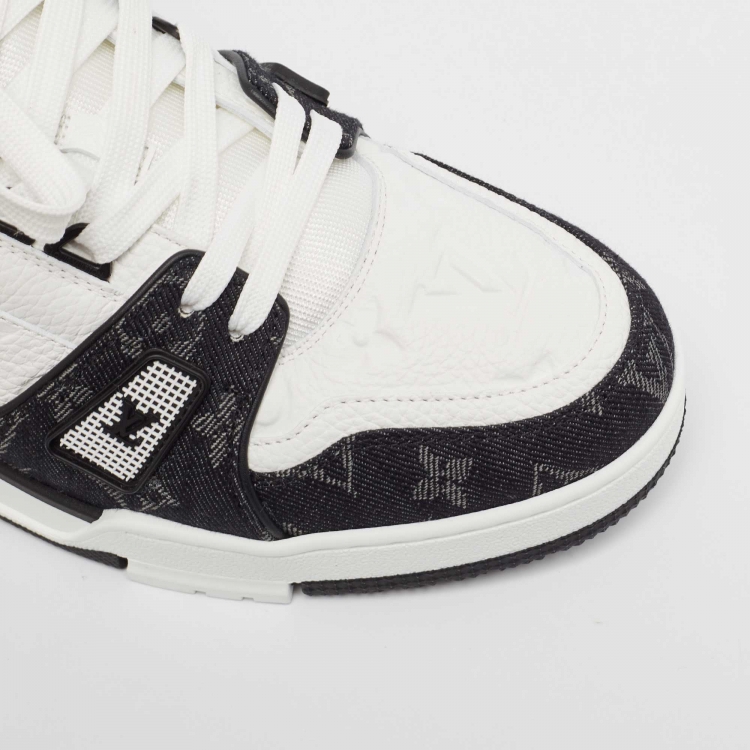 Pre Owned Louis Vuitton Black/White Leather and Denim Trainer Sneakers Size 43