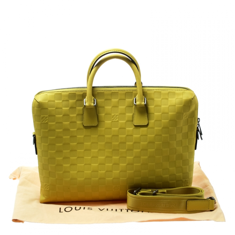 Pre Owned Louis Vuitton Vert Acide Damier Infini Leather Porte Documents Briefcase