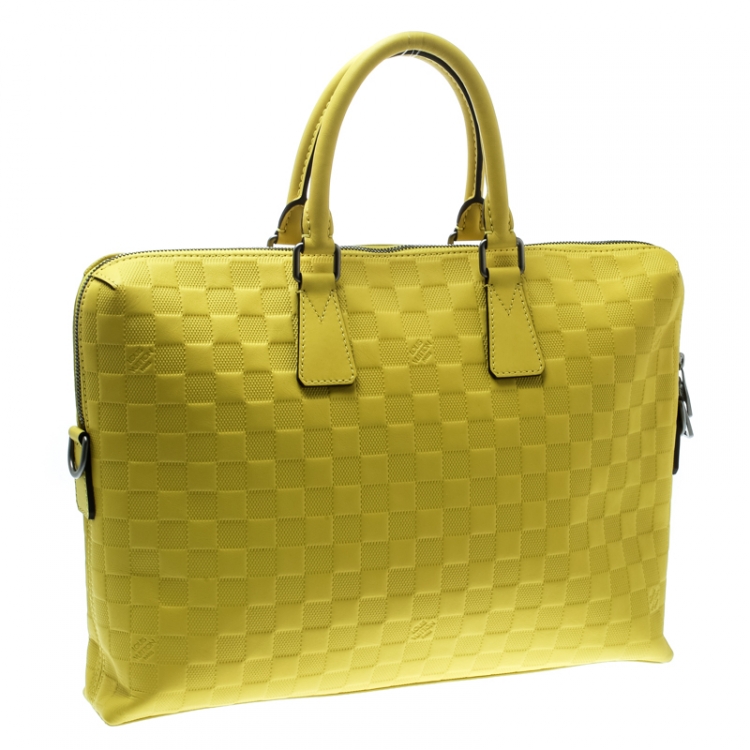 Pre Owned Louis Vuitton Vert Acide Damier Infini Leather Porte Documents Briefcase