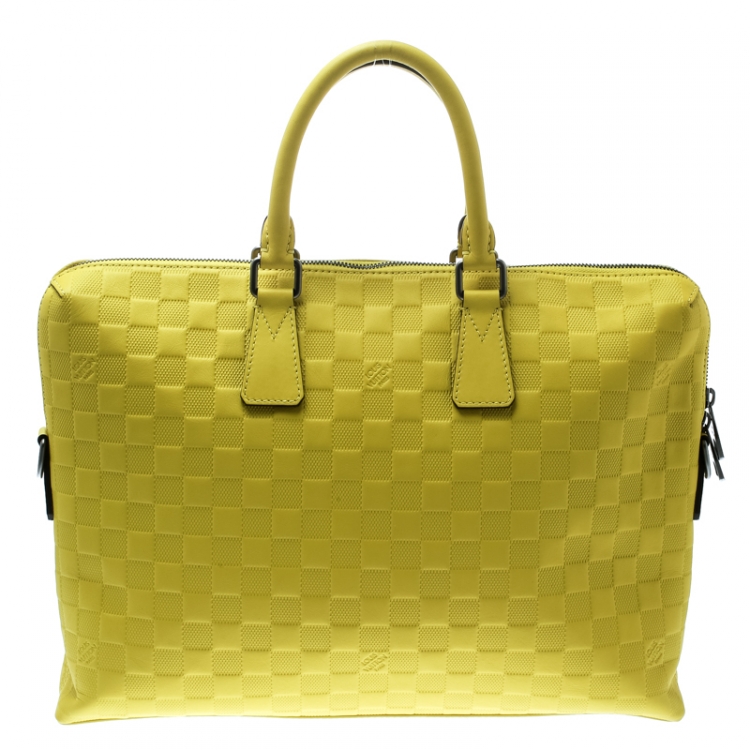 Pre Owned Louis Vuitton Vert Acide Damier Infini Leather Porte Documents Briefcase
