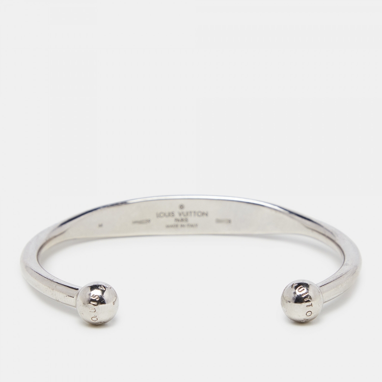 Pre Owned Louis Vuitton Silver Tone Monogram Jonc Cuff Bracelet M