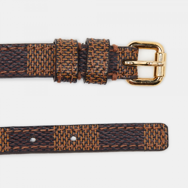 Pre Owned Louis Vuitton Gold Tone Sign It Damier Ebene Leather Bracelet