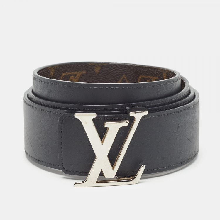 Pre Owned Louis Vuitton Black Monogram Canvas and Leather LV Initiales Reversible Belt 100CM