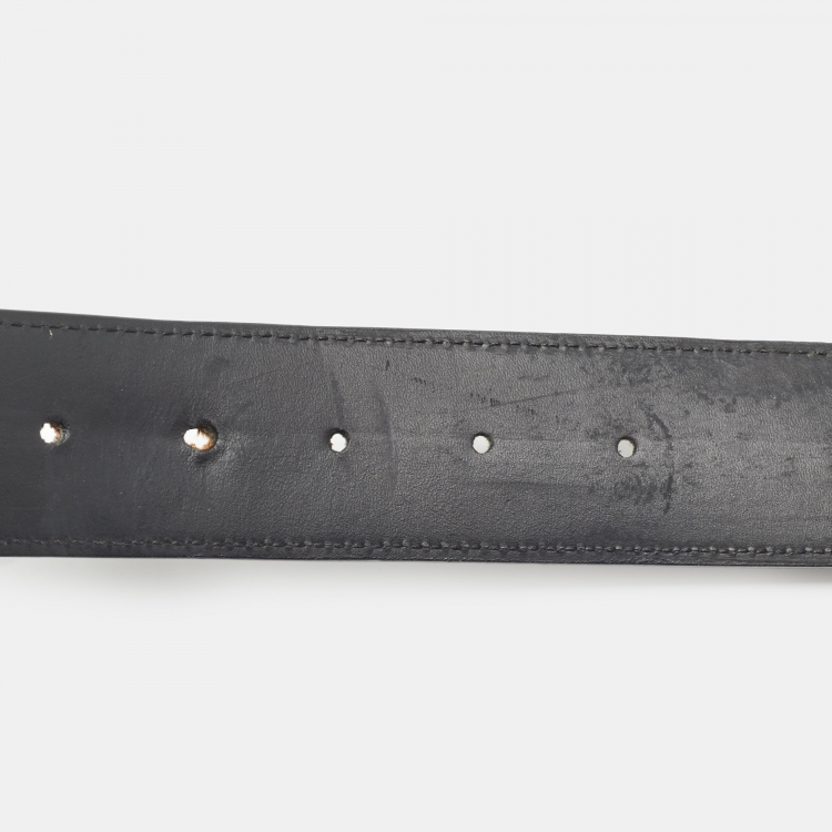 Pre Owned Louis Vuitton Black Monogram Canvas and Leather LV Initiales Reversible Belt 100CM