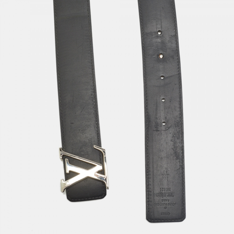 Pre Owned Louis Vuitton Black Monogram Canvas and Leather LV Initiales Reversible Belt 100CM