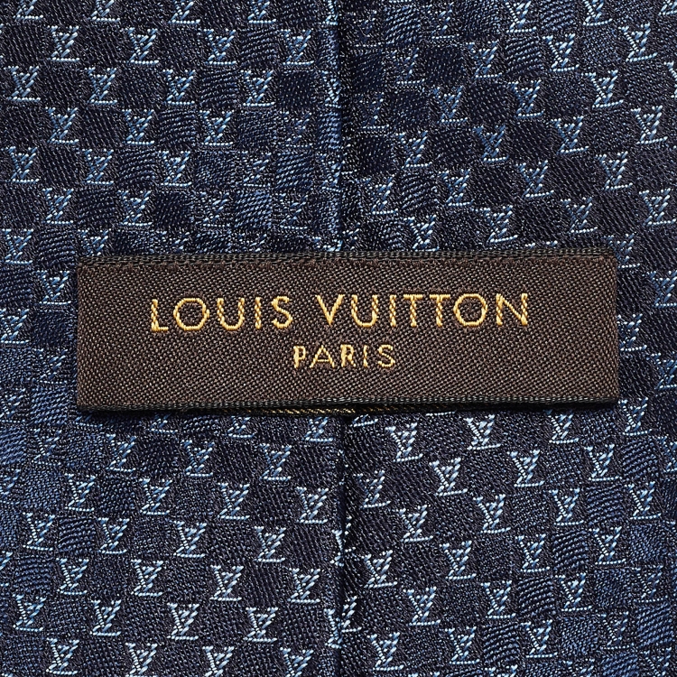 Pre Owned Louis Vuitton Navy Blue Monogram Silk Tie 
