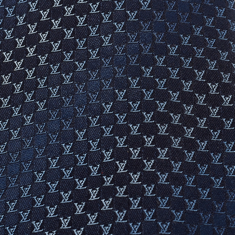 Pre Owned Louis Vuitton Navy Blue Monogram Silk Tie 