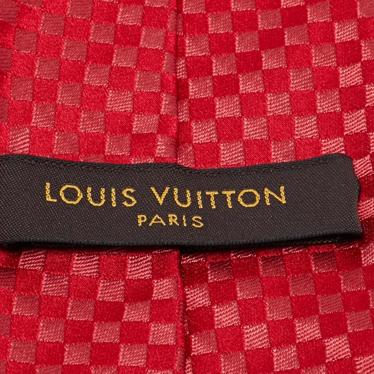 Pre Owned Louis Vuitton Red Silk Lv Micro Damier Tie 